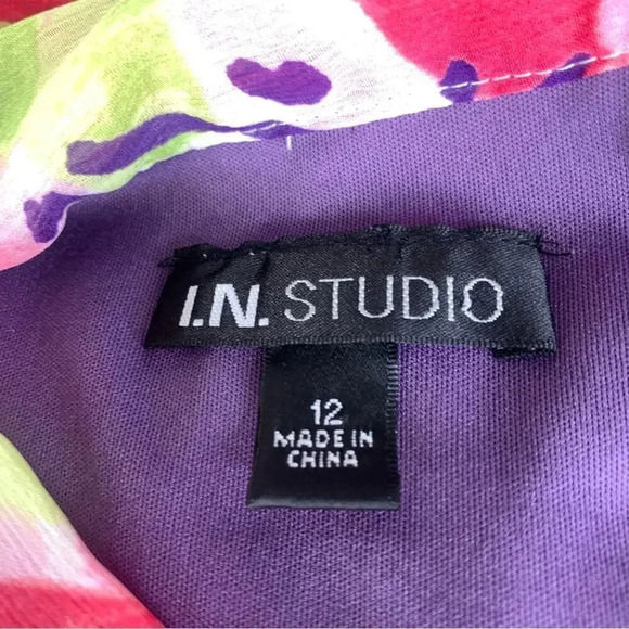 I.N. Studio Sleeveless Chiffon Bow Tie Sheath Dress Size 12 Multicolor Floral - Picture 13 of 14